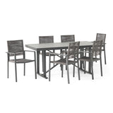 Boyette Outdoor Modern Industrial Aluminum 7 Piece Dining Set with Rope Seating