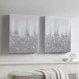Silver Glimmer Glam/Luxury 100% Hand Brush Embellished Canvas, 2 Piece Set