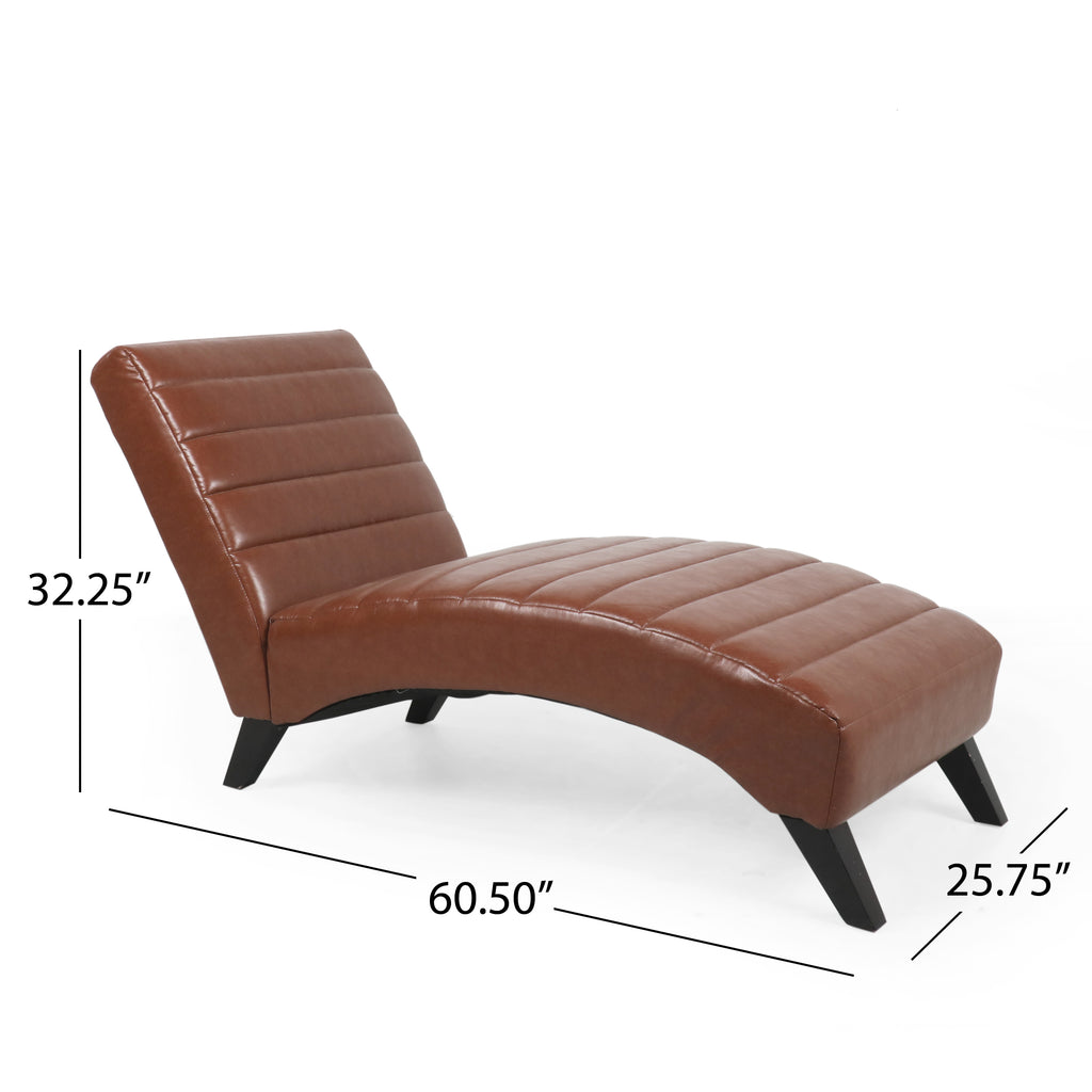 Stillmore Contemporary Channel Stitch Chaise Lounge, Cognac Brown and Dark Brown Noble House