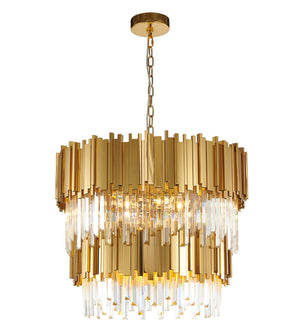 Bethel Gold Chandelier in Metal & Crystal