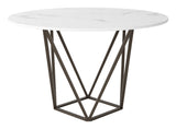 Zuo Modern Tintern Composite Stone, Steel Modern Commercial Grade Dining Table White, Antique Brass Composite Stone, Steel