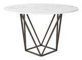 English Elm EE2623 Composite Stone, Steel Modern Commercial Grade Dining Table White, Antique Brass Composite Stone, Steel