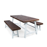 Carlisle Outdoor Modern Industrial 3 Piece Acacia Wood Picnic Dining Set with Benches