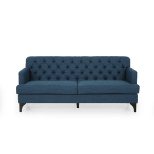 Postwick Contemporary Tufted Fabric 3 Seater Sofa, Navy Blue and Dark Brown Noble House