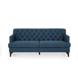 Postwick Contemporary Tufted Fabric 3 Seater Sofa, Navy Blue and Dark Brown