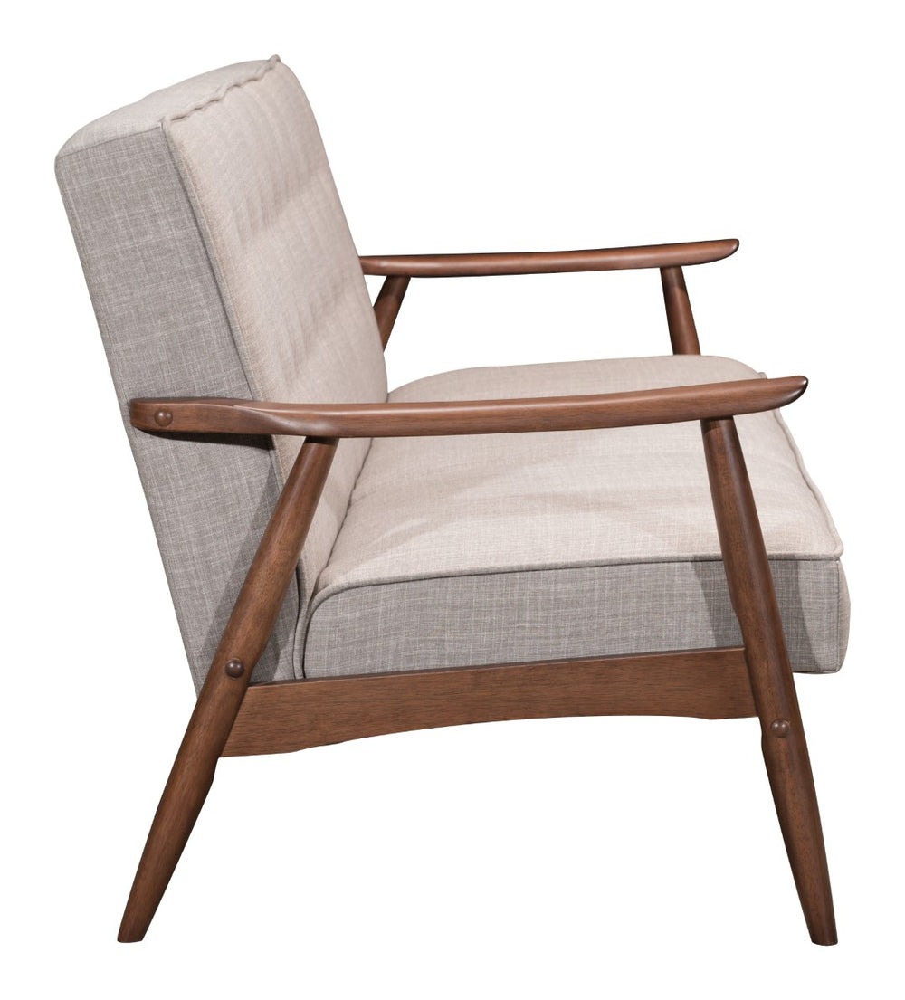 Zuo Modern Rocky 100% Polyester, MDF, Rubberwood Mid Century Commercial Grade Sofa Putty, Walnut 100% Polyester, MDF, Rubberwood