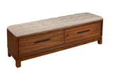 Nova Bench in Honey Maple - Fully Assembled with Dovetail Drawers and Button Tufted Cushion Seat