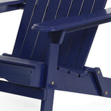 Malibu Outdoor Acacia Wood Folding Adirondack Chairs with Cushions (Set of 4), Navy Blue