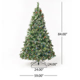 7-foot Cashmere Pine and Mixed Needles Pre-Lit Multicolor LED Artificial Christmas Tree with Snowy Branches and Pinecones