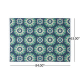 Marakesh Outdoor 5'3" x 7' Medallion Area Rug, Navy and Green Noble House