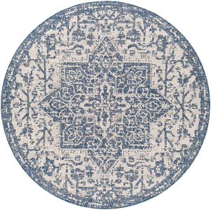 Eagean EAG-2377 Traditional Polypropylene Rug EAG2377-67RD Dark Blue, Denim, Cream 100% Polypropylene 6'7" Round