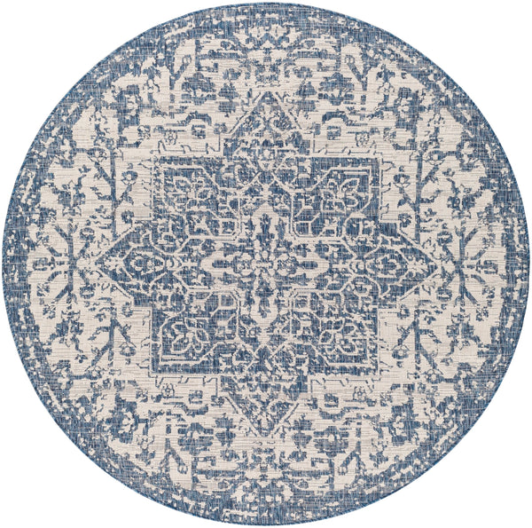 Eagean EAG-2377 Traditional Polypropylene Rug EAG2377-67RD Dark Blue, Denim, Cream 100% Polypropylene 6'7" Round
