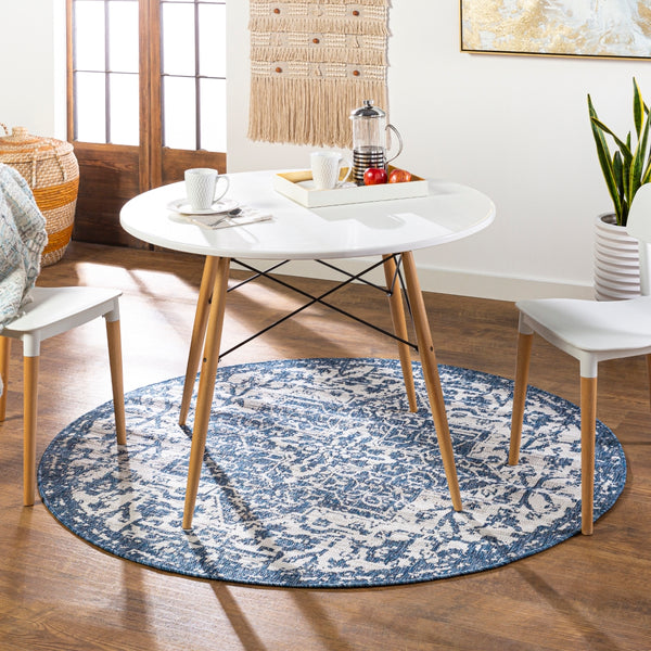 Eagean EAG-2377 Traditional Polypropylene Rug EAG2377-710RD Dark Blue, Denim, Cream 100% Polypropylene 7'10" Round