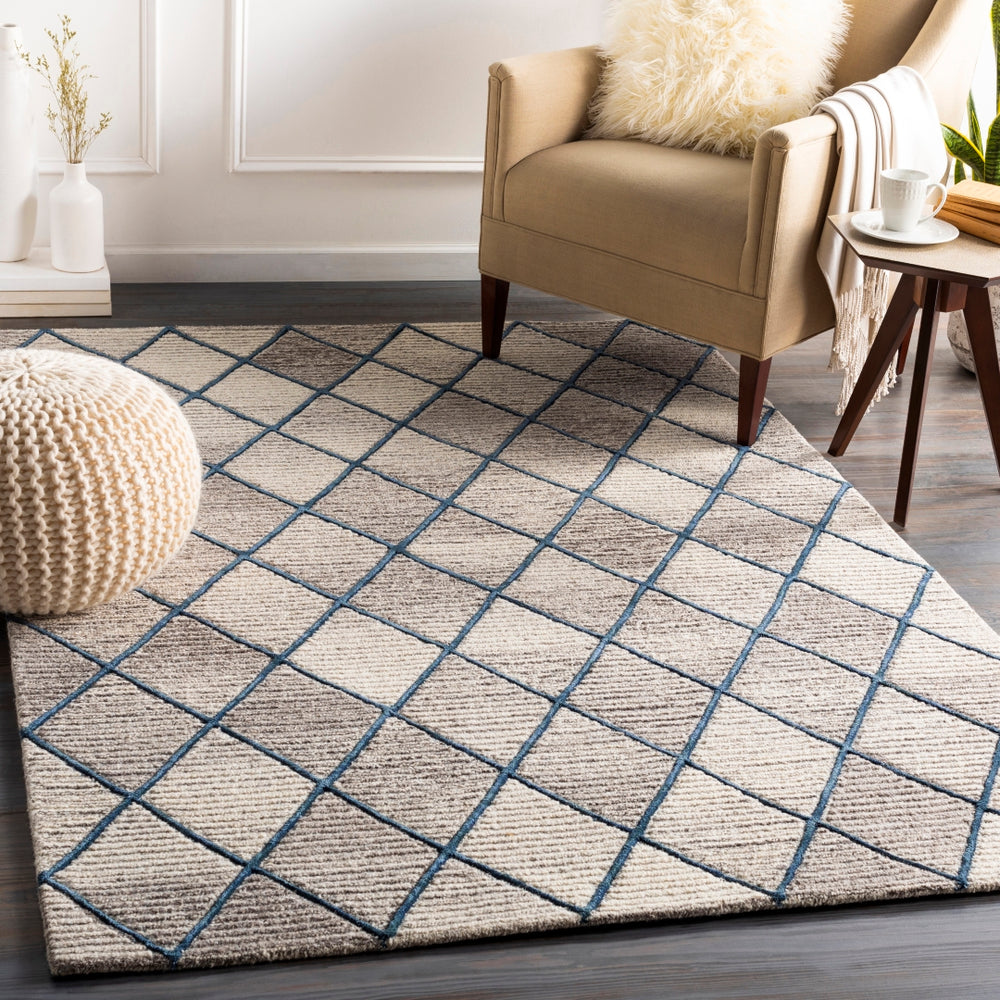 Eaton EAT-2301 Modern Wool, Viscose Rug EAT2301-912 Taupe, Dark Brown, Beige, Navy 80% Wool, 20% Viscose 9' x 12'