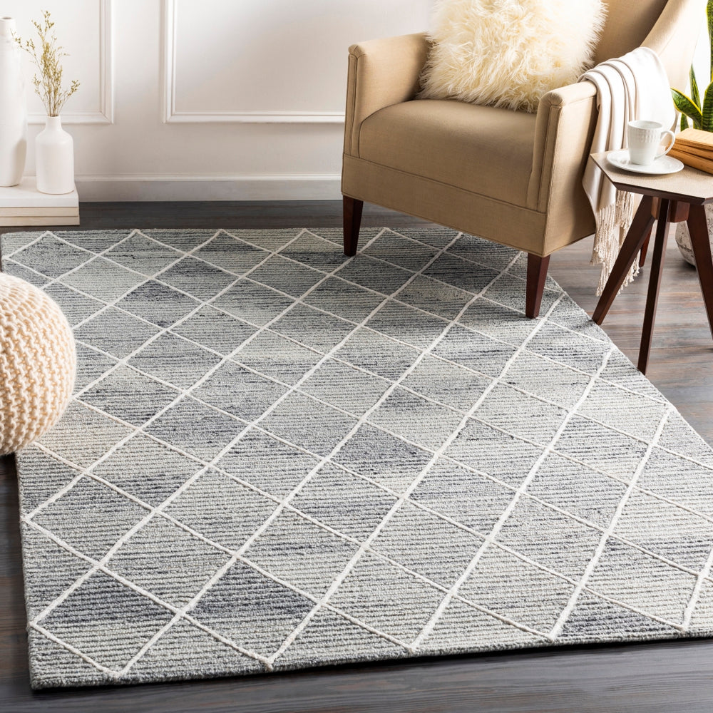Eaton EAT-2302 Modern Wool, Viscose Rug EAT2302-912 Light Gray, Medium Gray, Black, Ivory 80% Wool, 20% Viscose 9' x 12'