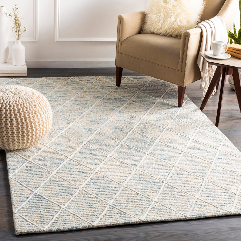 Eaton EAT-2304 Modern Wool, Viscose Rug EAT2304-912 Ice Blue, Denim, Ivory, Cream 80% Wool, 20% Viscose 9' x 12'