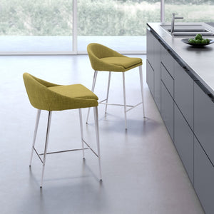 Zuo Modern Reykjavik 100% Polyester, Plywood, Steel Mid Century Commercial Grade Counter Stool Set - Set of 2 Pea Green, Chrome 100% Polyester, Plywood, Steel