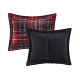 Alton Lodge/Cabin 100% Polyester Printed Low Pile Velour to Berber Comforter Set in Red Plaid