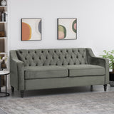 Knouff Modern Glam Tufted Velvet 3 Seater Sofa, Gray and Dark Brown  Noble House