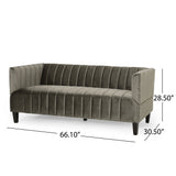 Weymouth Contemporary Channel Stitch Velvet 3 Seater Sofa, Gray Noble House