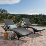 Noble House Salem Outdoor Grey Wicker Arm Chaise Lounges (Set of 2) with Grey Wicker Side Table