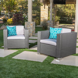 Murano Outdoor Grey Wicker Club hair  with Silver Water Resistant Fabric Cushions Noble House