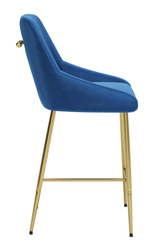 Zuo Modern Madelaine 100% Polyester, Plywood, Steel Modern Commercial Grade Counter Stool Navy, Gold 100% Polyester, Plywood, Steel