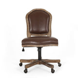 Scilley French Country Upholstered Swivel Office Chair, Dark Brown and Natural Noble House