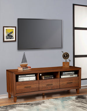 Trinidad TV Console in Toffee - Stylish Mahogany with Dovetail Drawers & Open Shelves for Storage
