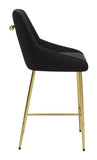 Zuo Modern Madelaine 100% Polyester, Plywood, Steel Modern Commercial Grade Counter Stool Black, Gold 100% Polyester, Plywood, Steel