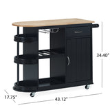 Corby Kitchen Cart with Wheels, Black and Natural Noble House