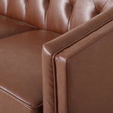 Ovando Contemporary Upholstered 3 Seater Sofa, Cognac Brown and Espresso Noble House