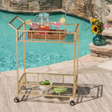 Falon Indoor Modern Bar Cart with Tempered Glass, Gold Noble House