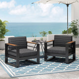 Giovanna Outdoor Aluminum Club Chairs with Water Resistant Cushions, Dark Gray, Natural, and Black Noble House