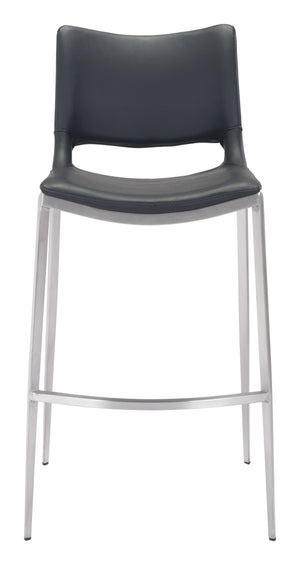 Zuo Modern Ace 100% Polyurethane, Plywood, Stainless Steel Modern Commercial Grade Barstool Set - Set of 2 Black, Silver 100% Polyurethane, Plywood, Stainless Steel