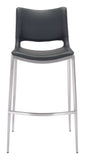 Zuo Modern Ace 100% Polyurethane, Plywood, Stainless Steel Modern Commercial Grade Barstool Set - Set of 2 Black, Silver 100% Polyurethane, Plywood, Stainless Steel