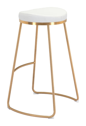 Zuo Modern Bree 100% Polyurethane, Plywood, Stainless Steel Modern Commercial Grade Barstool Set - Set of 2 White, Gold 100% Polyurethane, Plywood, Stainless Steel