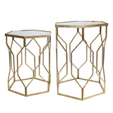 Sagebrook Home Glam Set of 2 -  Mirrored Hexagon Accent Tables 25/21" Gold 14052-02 Gold Metal