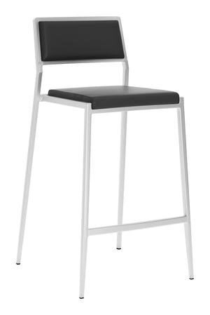 Zuo Modern Dolemite 100% Polyurethane, Plywood, Stainless Steel Modern Commercial Grade Counter Stool Set - Set of 2 Black, Silver 100% Polyurethane, Plywood, Stainless Steel