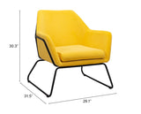 Zuo Modern Jose 100% Polyester, Plywood, Steel Modern Commercial Grade Accent Chair Yellow, Black 100% Polyester, Plywood, Steel