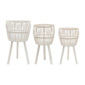 Sagebrook Home Contemporary Set of 3 -  Bamboo Planters 11/13/15", White 13574-11 White Bamboo Wood