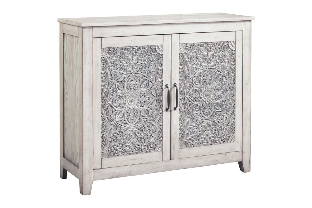 Aria 2 Door Chest - Elegant Mahogany Accent Cabinet with Weathered White Finish & Adjustable Shelf