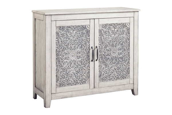 Aria 2 Door Chest - Elegant Mahogany Accent Cabinet with Weathered White Finish & Adjustable Shelf