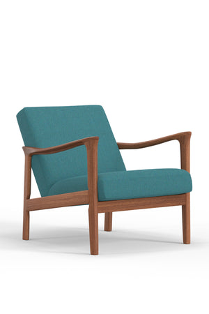 Alpine Furniture Zephyr Lounge Chair, Turquoise RT641A-TUR Medium Brown-Turquoise Solid Rubberwood Frame 27.5 x 34 x 29