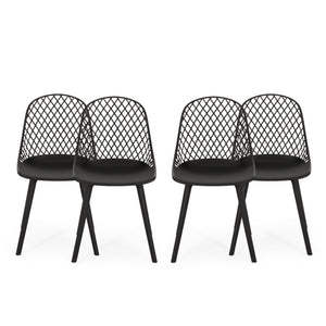 Noble House Lily Outdoor Modern Dining Chair (Set of 4), Black