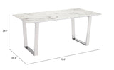 English Elm EE2621 Composite Stone, Stainless Steel Modern Commercial Grade Dining Table White, Silver Composite Stone, Stainless Steel
