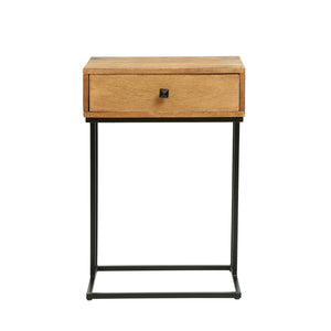 Gaudet Modern Industrial Handmade Mango Wood C-Shaped Side Table with Drawer, Natural and Black Noble House