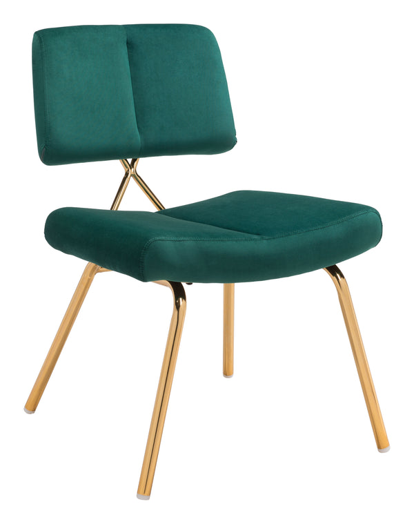 Zuo Modern Nicole 100% Polyester, Plywood, Steel Modern Commercial Grade Dining Chair Set - Set of 2 Green, Gold 100% Polyester, Plywood, Steel