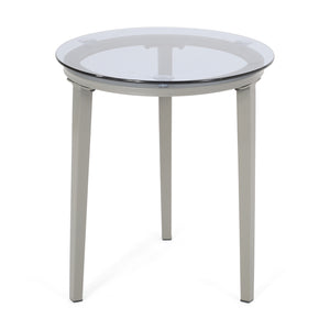 Noble House Pebble Outdoor Modern Side Table with Tempered Glass Top, Gray