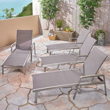 Oxton Outdoor Mesh and Aluminum Chaise Lounge, Gray Noble House